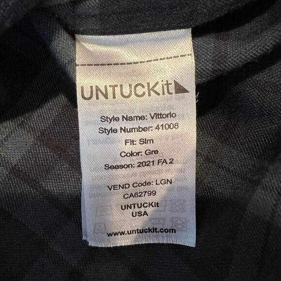 UNTUCKIT Vittorio‎ Green/Navy Plaid Flannel Button Down Shirt | Men's M Slim Fit - Picture 5 of 7